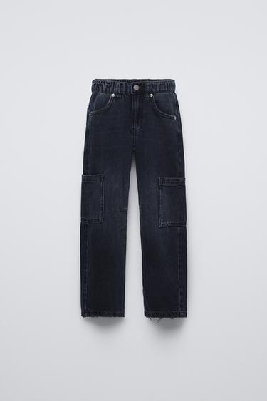 Zara WASHED CARGO JEANS - Blue / Black