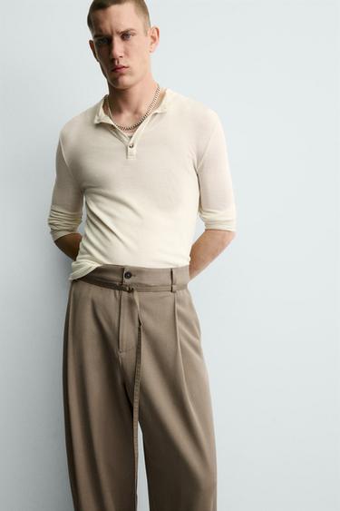 PANTALON BALLOON FIT À PLIS AVEC CEINTURE - Marron / Taupe de Zara - Image 6