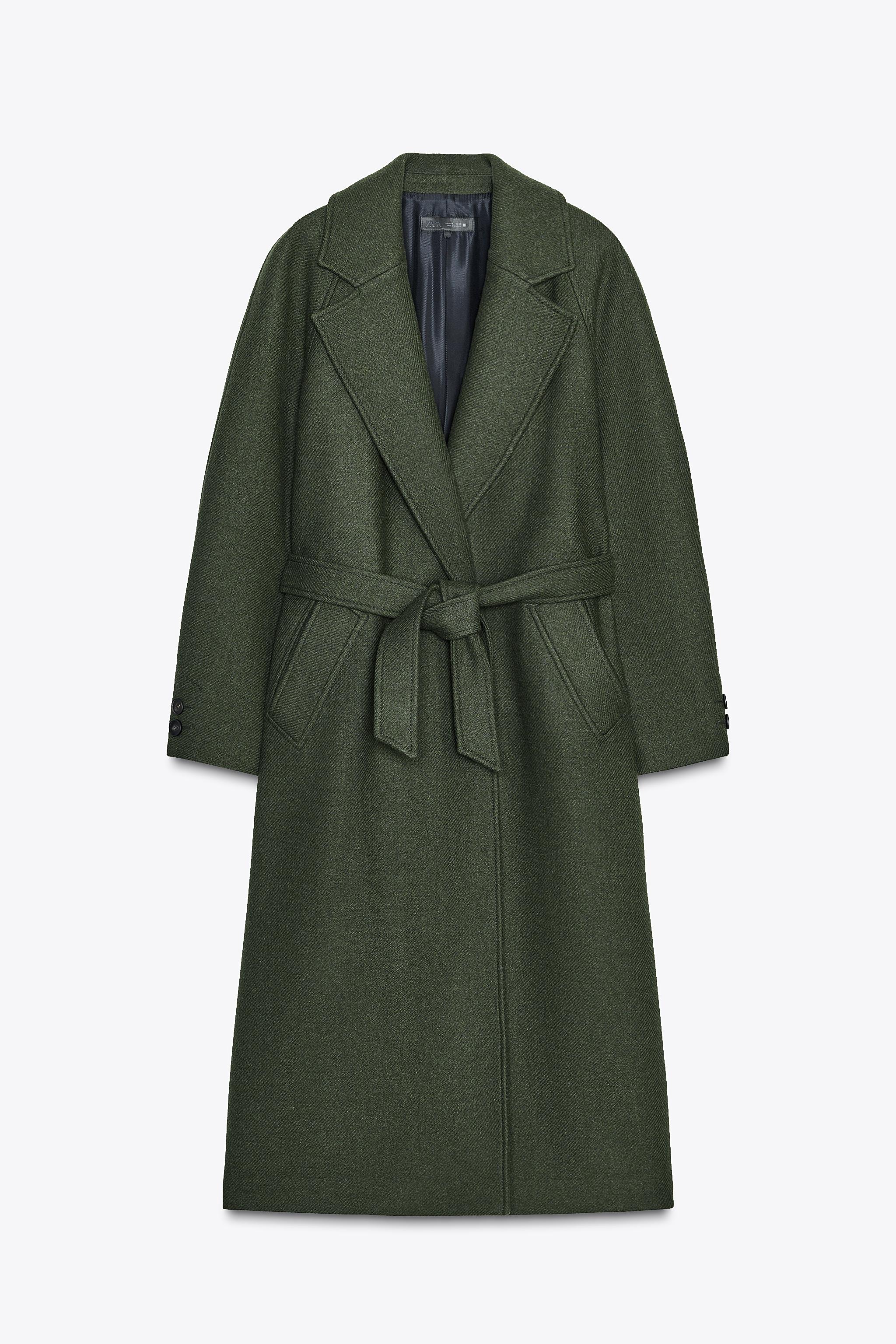 LONG WOOL COAT WITH BELT Khaki ZARA Australia