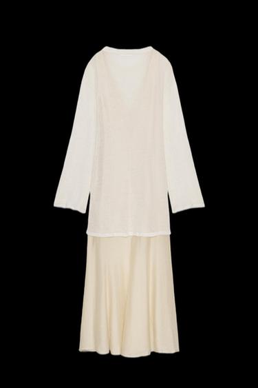 VESTIDO LARGO COMBINADO - Mantequilla de Zara