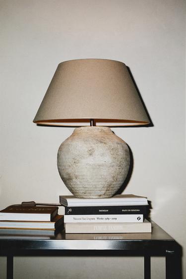 LARGE AGED CERAMIC TABLE LAMP - Grey by Zara