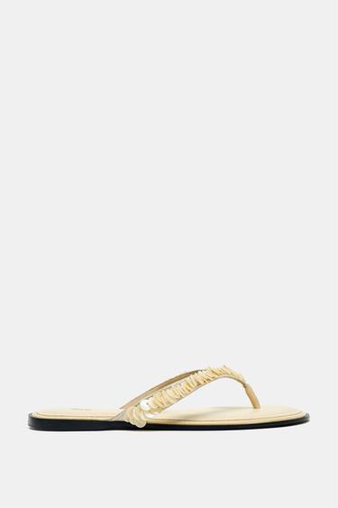 BEADED STRAP SANDALS - Beige by Zara