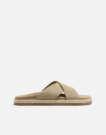 DOUBLE STRAP LEATHER SANDALS - Brown by Zara