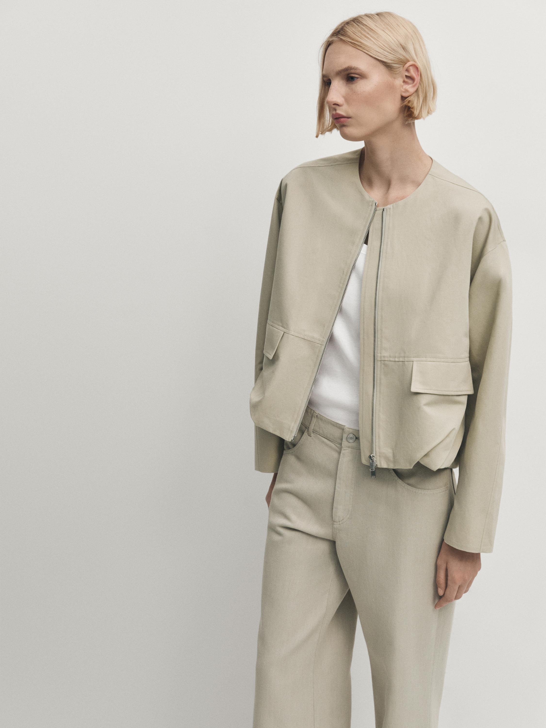 Bomber jacket with zip and pockets - Light beige | ZARA United States