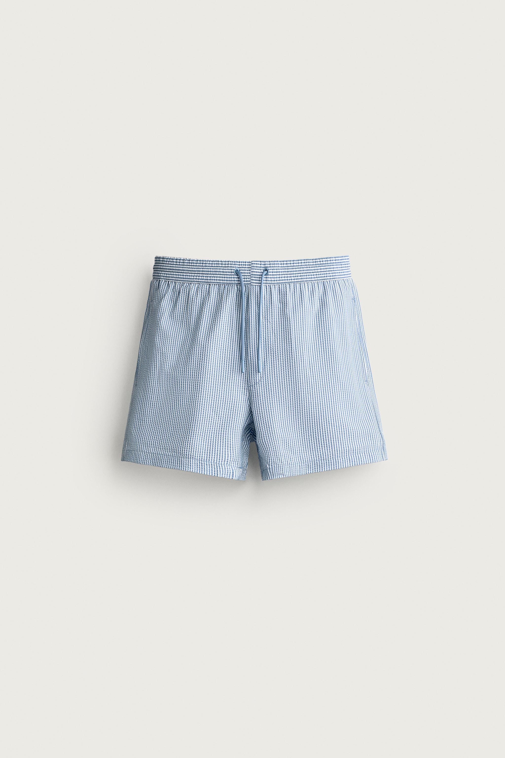 SEERSUCKER MID-LENGTH SWIMSUIT — Sky blue