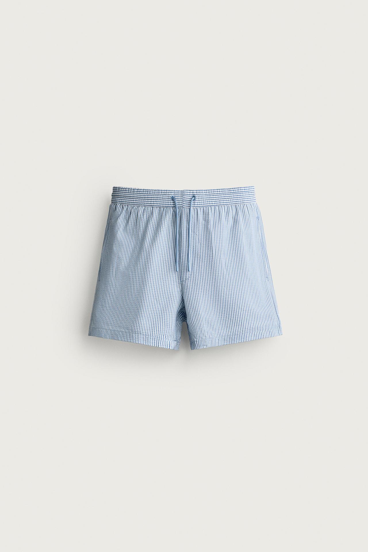 SEERSUCKER MID-LENGTH SWIMSUIT — Sky blue
