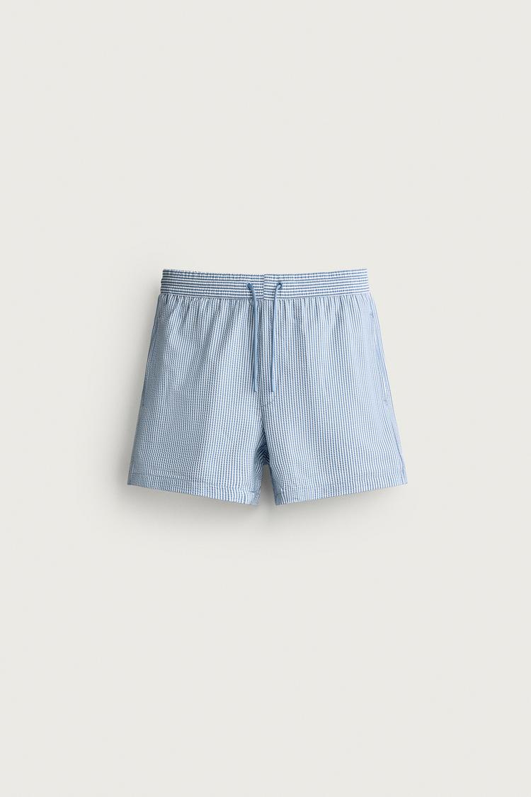 SEERSUCKER MID-LENGTH SWIMSUIT — Sky blue