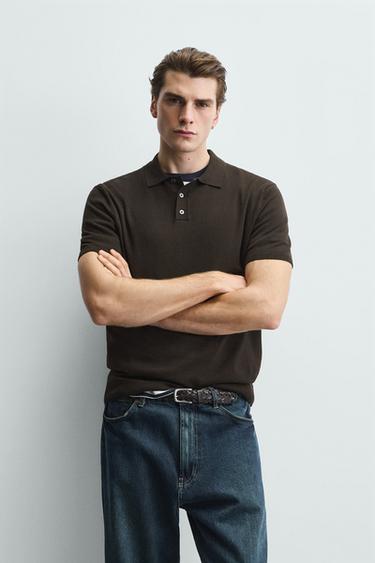 REGULAR FIT KNIT POLO SHIRT - Chocolate by Zara