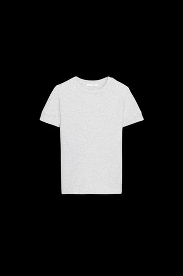 Zara MINIMAL SHORT SLEEVE T-SHIRT - Gray marl - Image 0