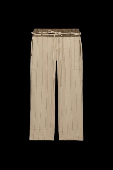 Zara ZW COLLECTION LINEN BLEND PANTS - Mid-camel