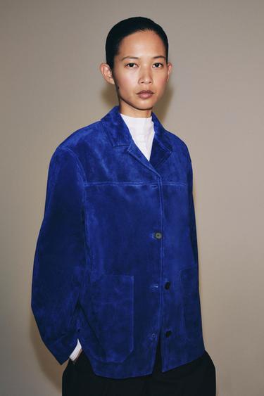 ZW COLLECTION 100% LEATHER JACKET - Blue by Zara