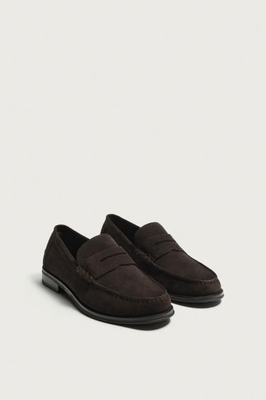 LEATHER PENNY LOAFERS - Brown by Zara