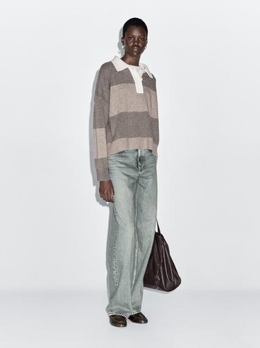 Zara Striped wool blend polo sweater - Black gold