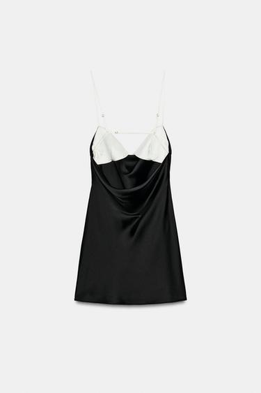 SATIN MINI DRESS WITH CONTRASTING FABRIC - Black by Zara - Image 6
