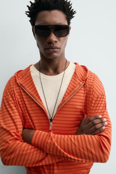 STRIPED HOODIE - Orange by Zara - Image 5