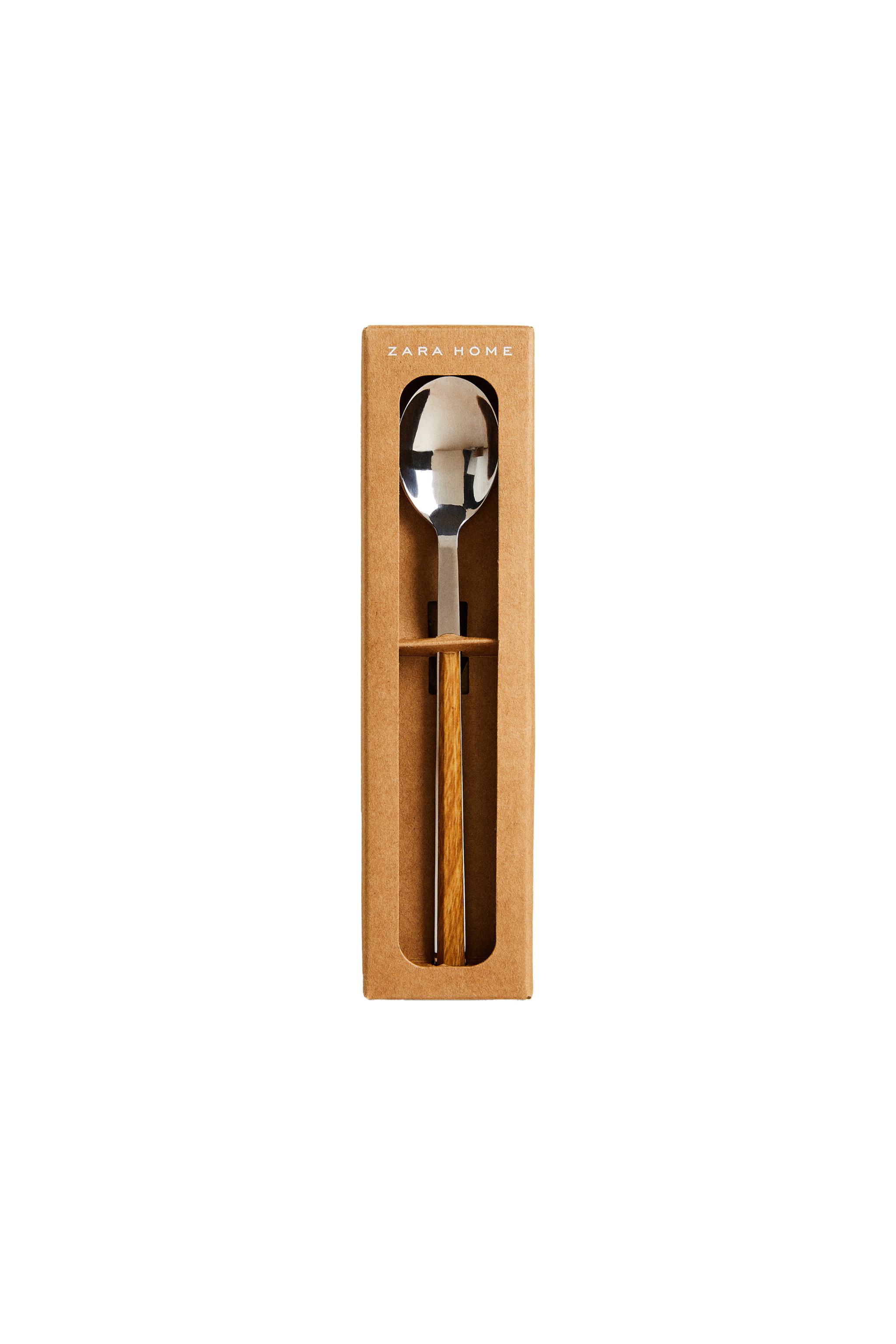 PACK OF DESSERT SPOONS WITH WOOD-EFFECT HANDLES (PACK OF 4