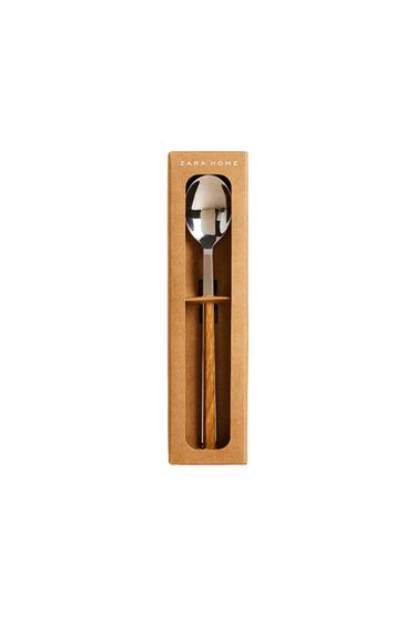 PACK OF DESSERT SPOONS WITH WOOD-EFFECT HANDLES (SET OF 4) - Brown by Zara