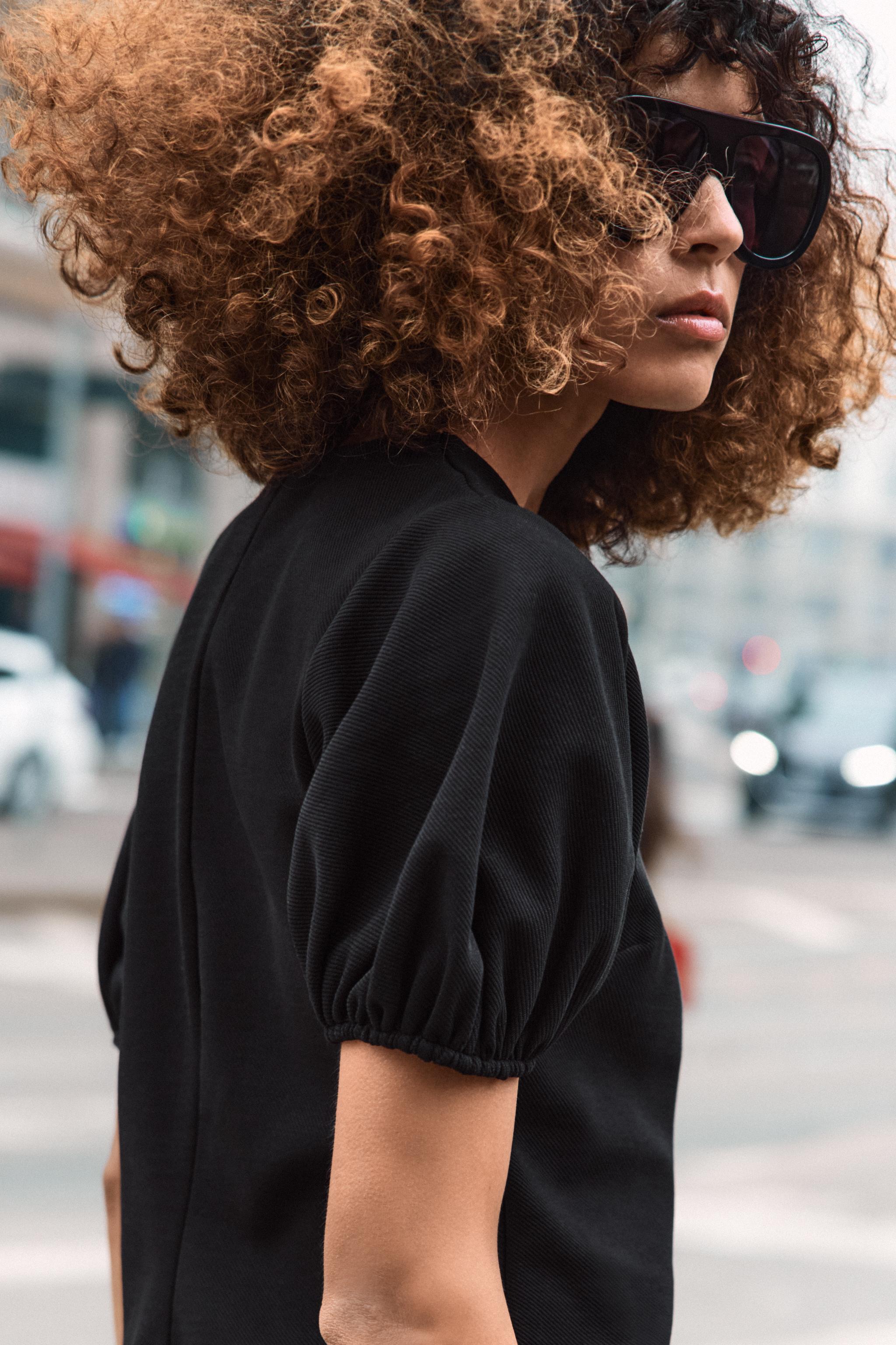 LUDLOW ブラック パフスリーブ トップス SLY | FRONT BUTTON LACE PUFF トップス (シャツ・ブラウス ) |SHEL