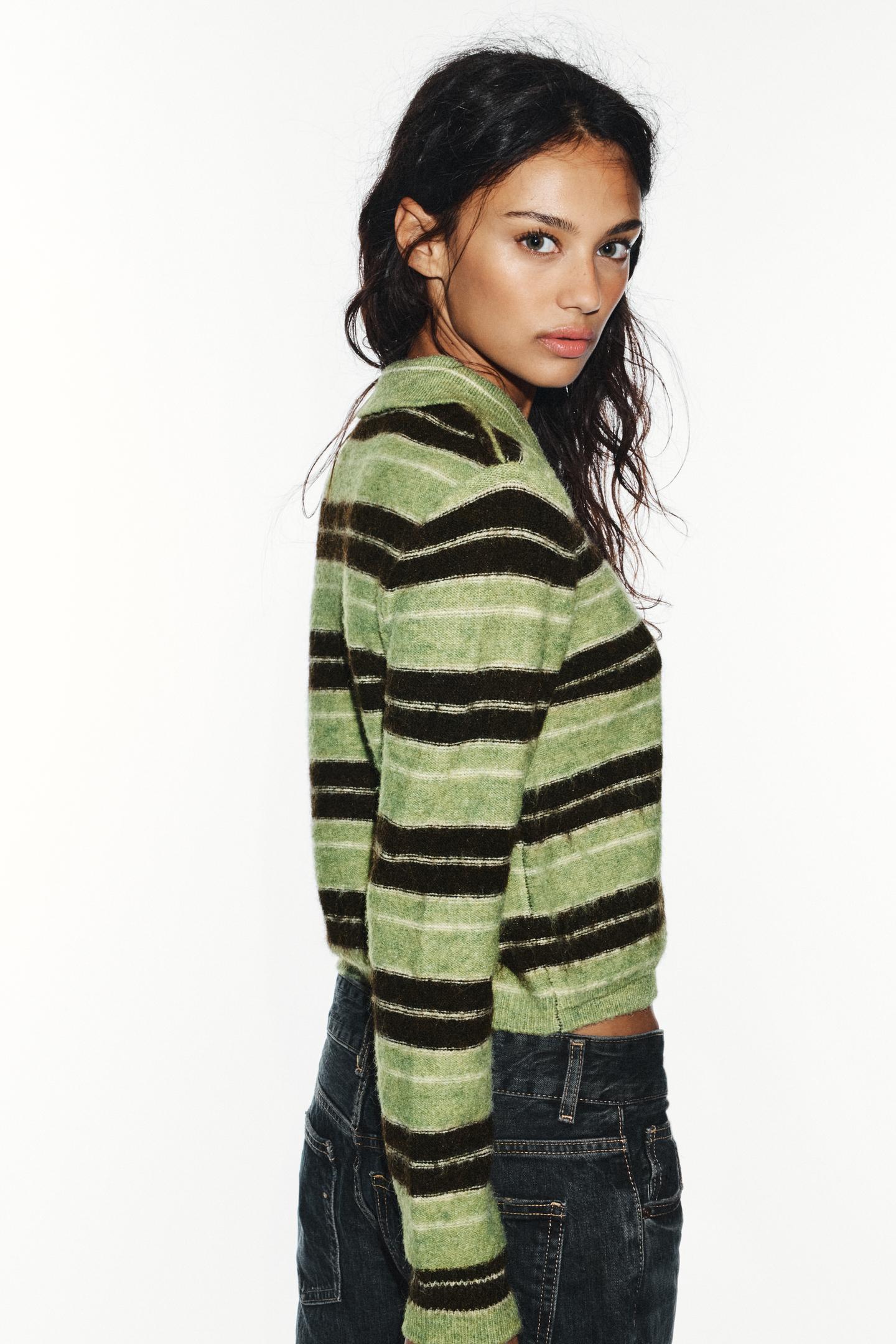 Женский кардиган Zara Striped, цвет: Коричневый / Зелёный — фото 4