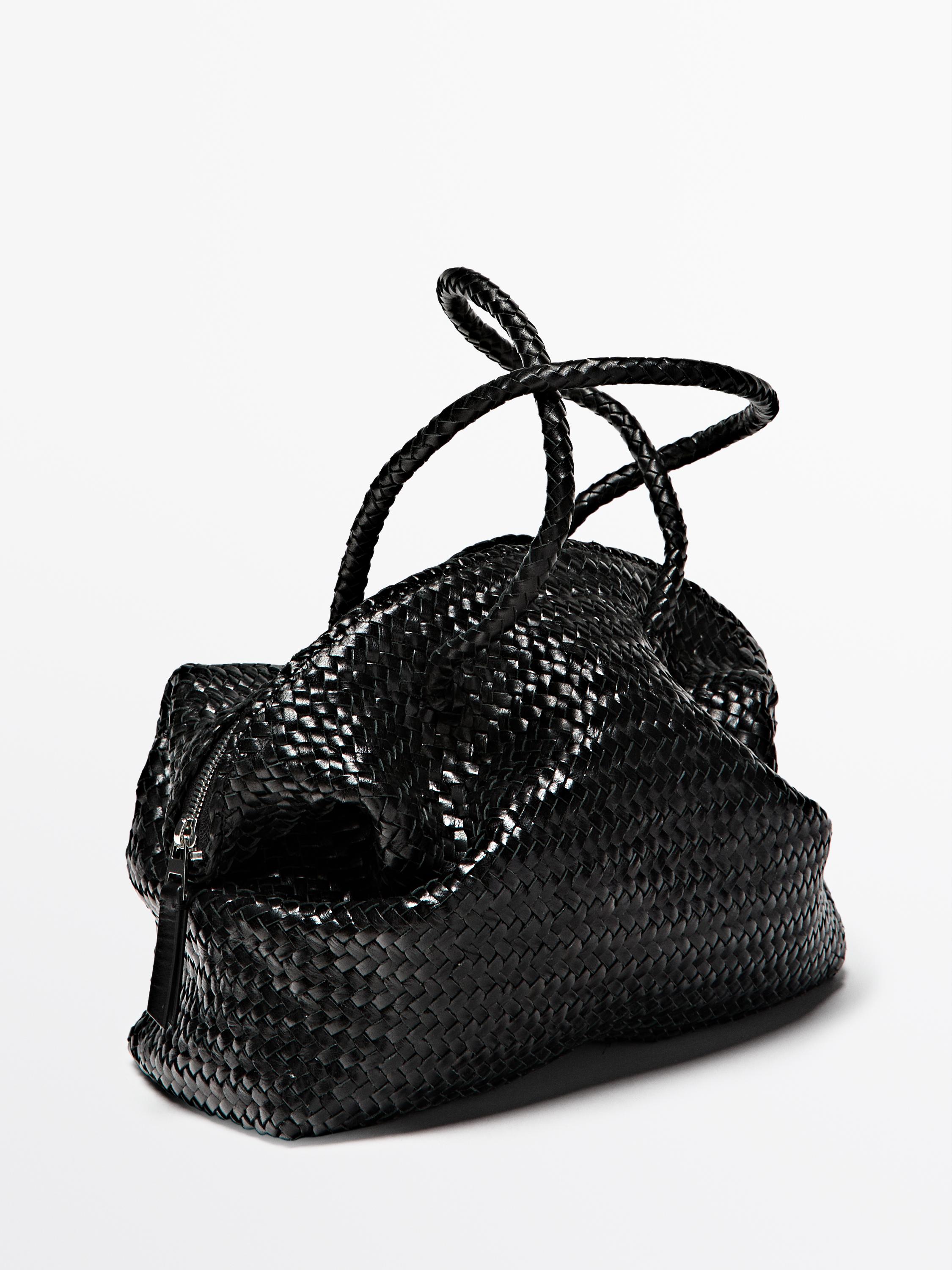 Shop Zara Braided nappa leather satchel bag at Beverly Center in