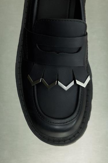 Zara 粗跟流蘇樂福鞋 - 黑色