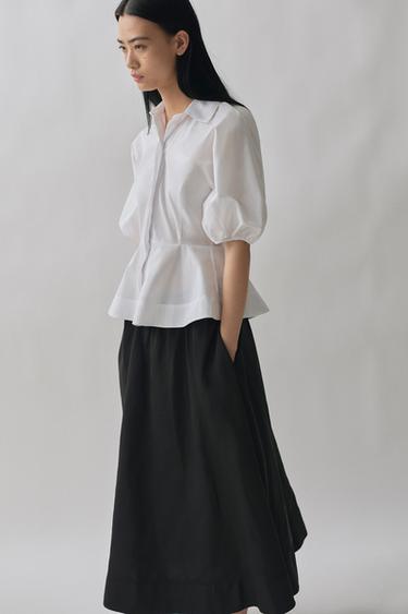 PEPLUM PUFF SLEEVE SHIRT - White by Zara