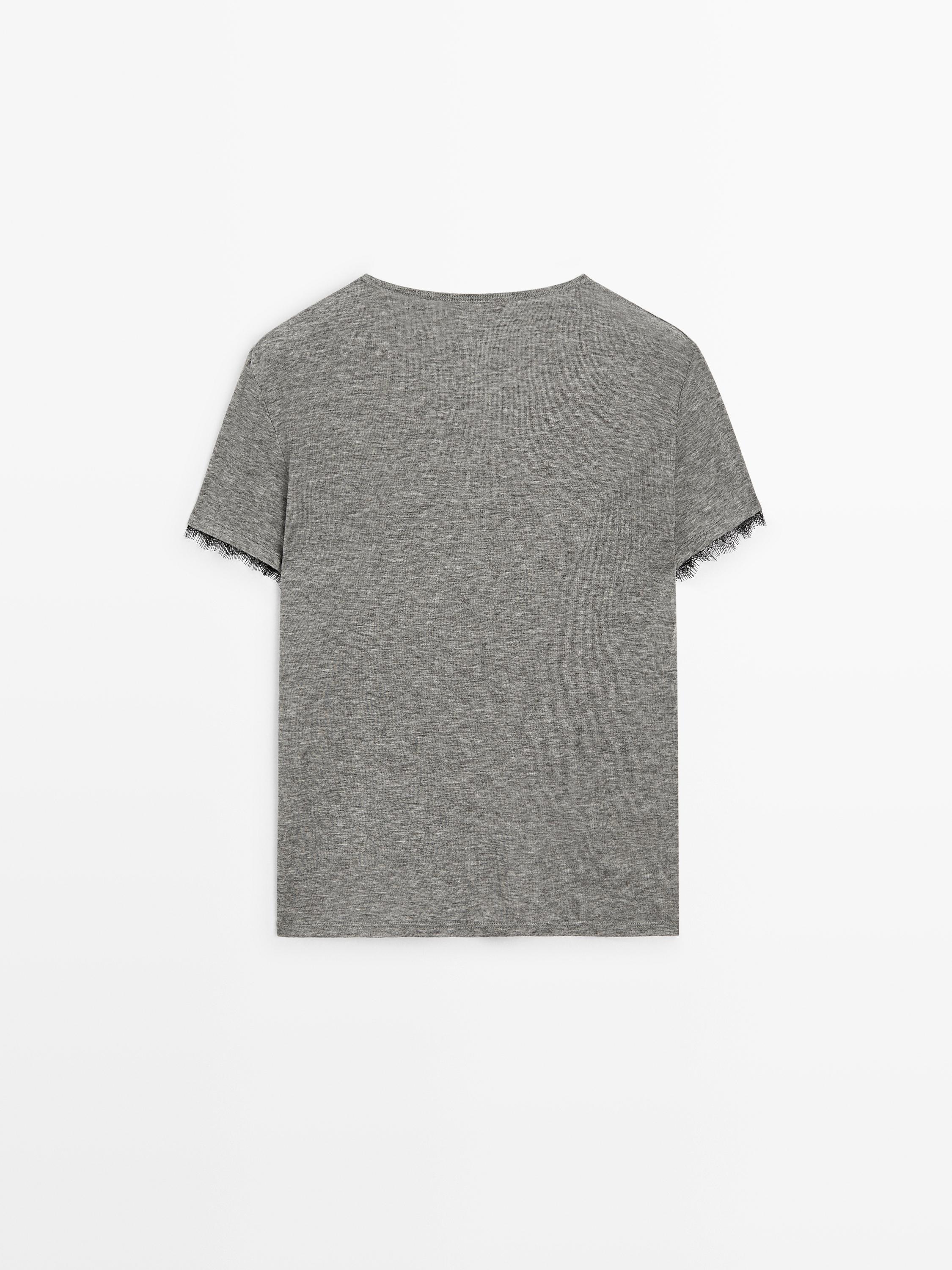 Lace detail wool T-shirt