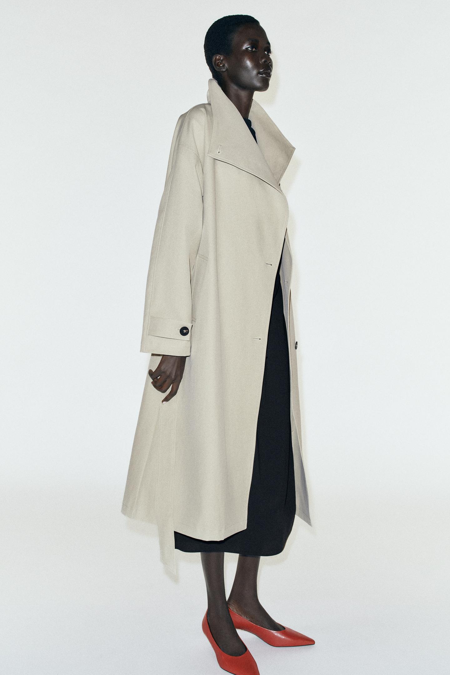 Женское пальто Zara Water-Repellent Wind-Resistant Belted Trench, цвет: Серо-бежевый — фото 7