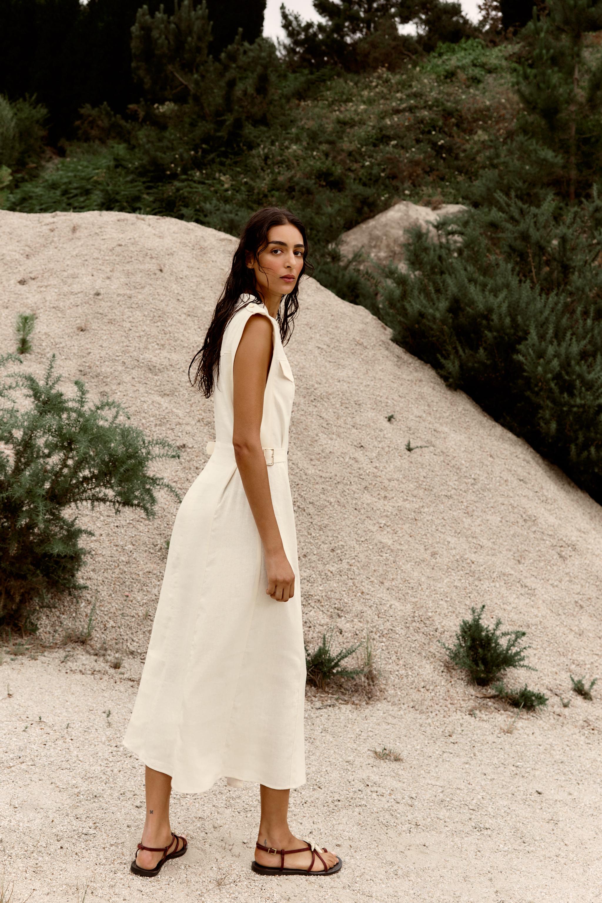 ROBE MIDI À PASSANTS AVEC LIN