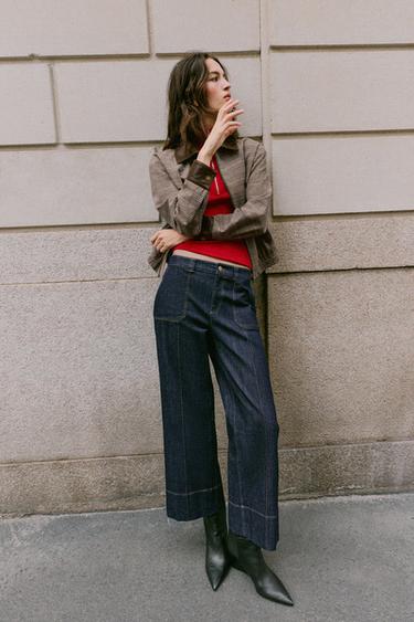 JEANS Z1975 CULOTTE بخصر متوسط - أزرق الخاص بـ Zara