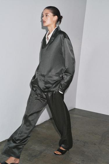 ZW COLLECTION SATIN LINEN BLEND BLAZER - Charcoal by Zara - Image 4