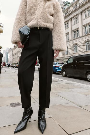 Zara BELTED PLEATED PANTS - Black