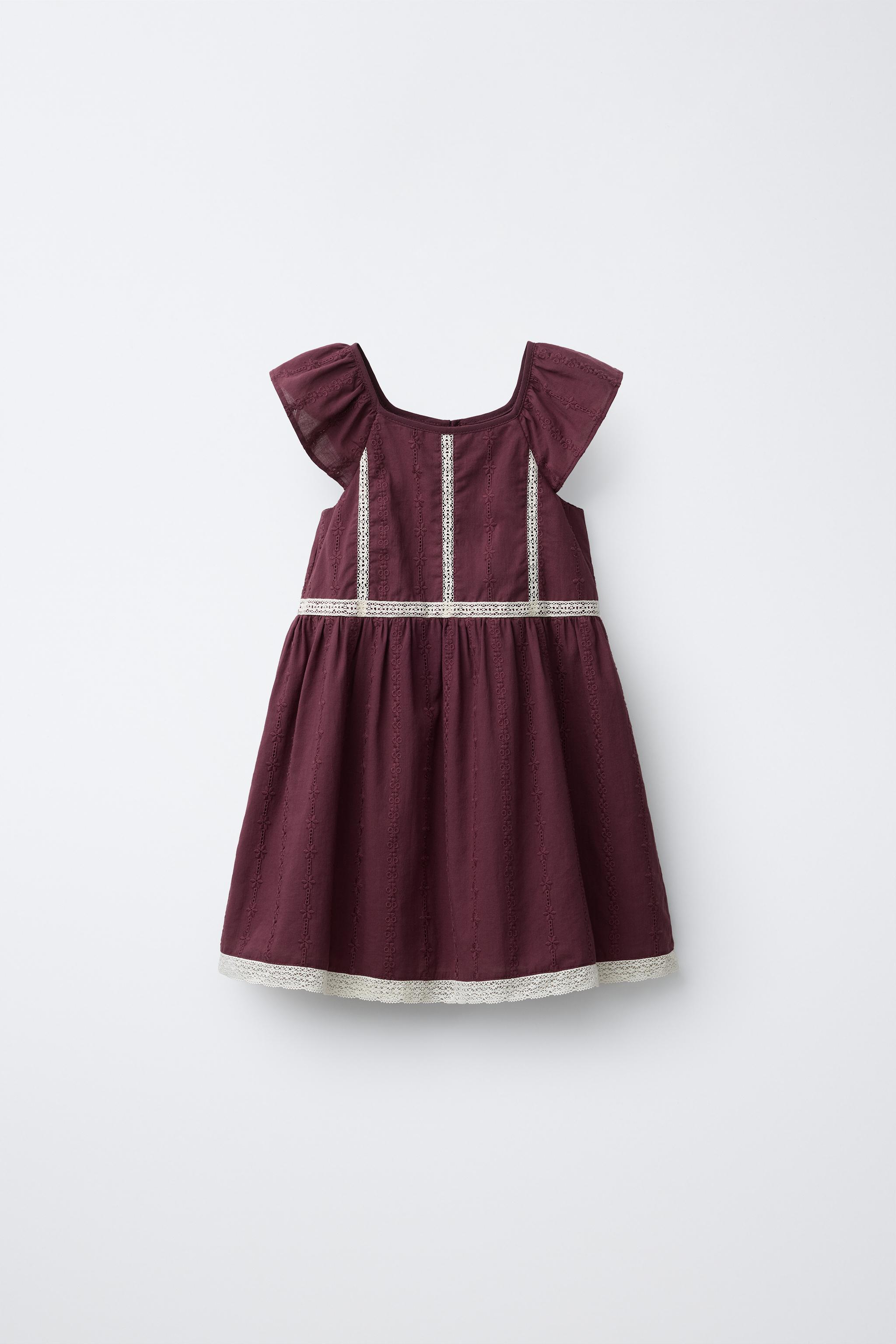 LACE TRIM DRESS — Burgundy