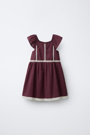 LACE TRIM DRESS - Burgundy by Zara