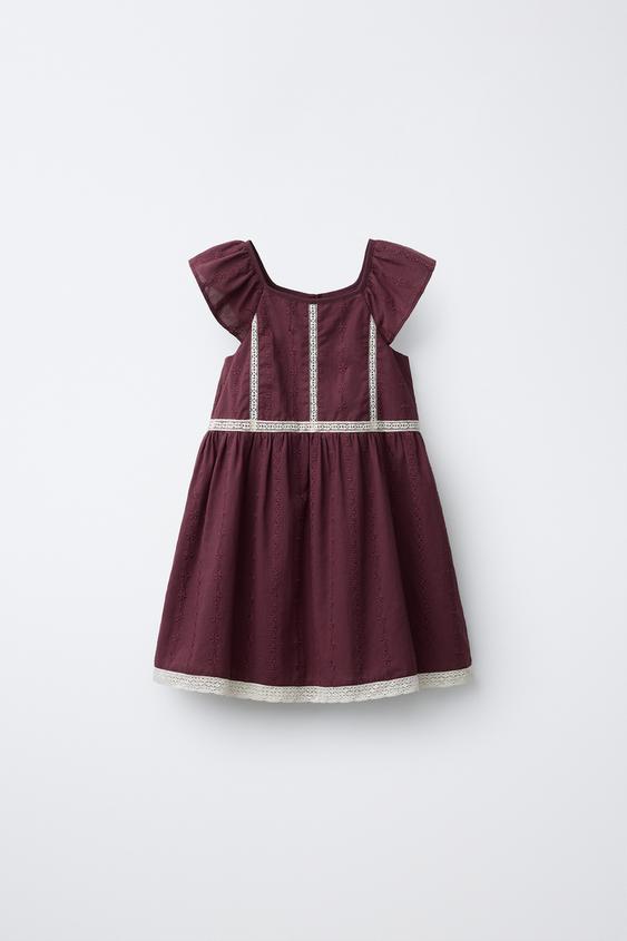 LACE TRIM DRESS - Burgundy by Zara - Image 0