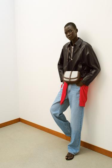 Zara 拼色單肩包 - 淺米色