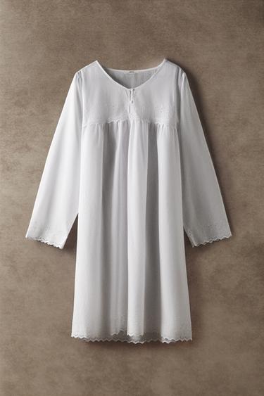 CHEMISE DE NUIT COTON DÉTAILS BRODÉS - Blanc de Zara - Image 5