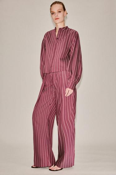 ZW COLLECTION STRIPED SHIRT - Burgundy by Zara