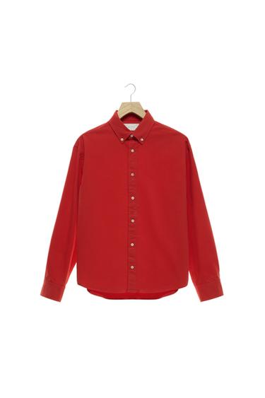 Zara RELAXED FIT COMPACT COTTON SHIRT - Red