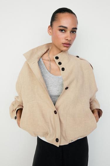 100% linen fluid bomber jacket — Mustard 2