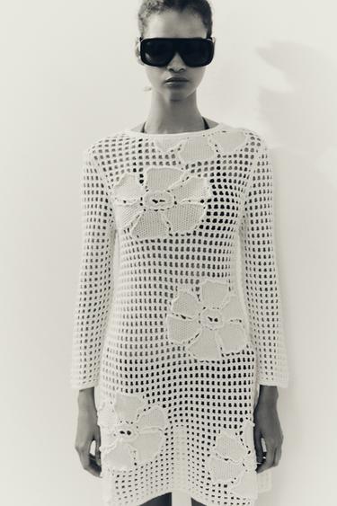 FLORAL CROCHET KNIT DRESS - Ecru by Zara - Image 2
