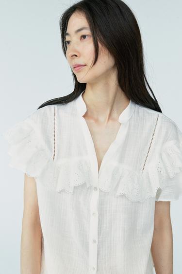 SHORT SLEEVE RUFFLE BLOUSE - White by Zara
