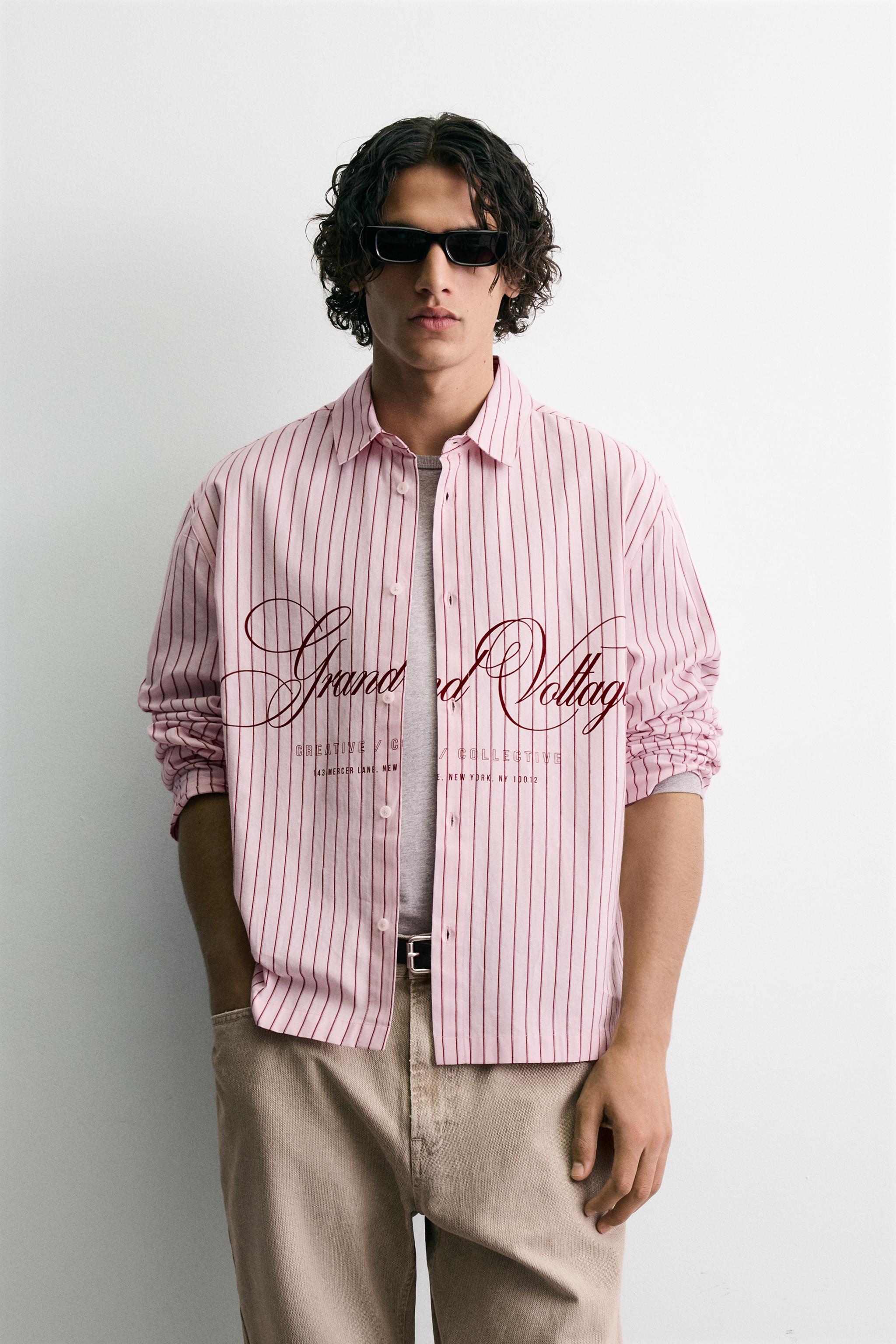 RELAXED FIT PLAID TEXT SHIRT