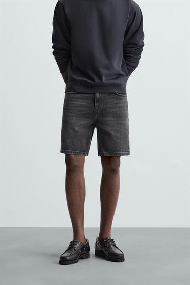 REGULAR FIT DENIM BERMUDA SHORTS - Charcoal by Zara