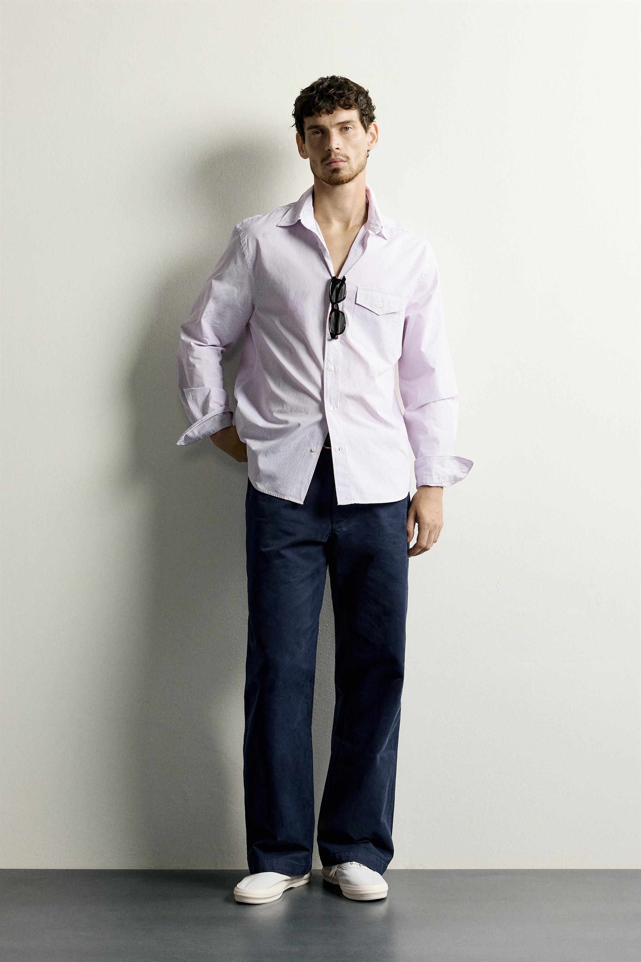 STRIPED REGULAR-FIT SHIRT — Lilac / White