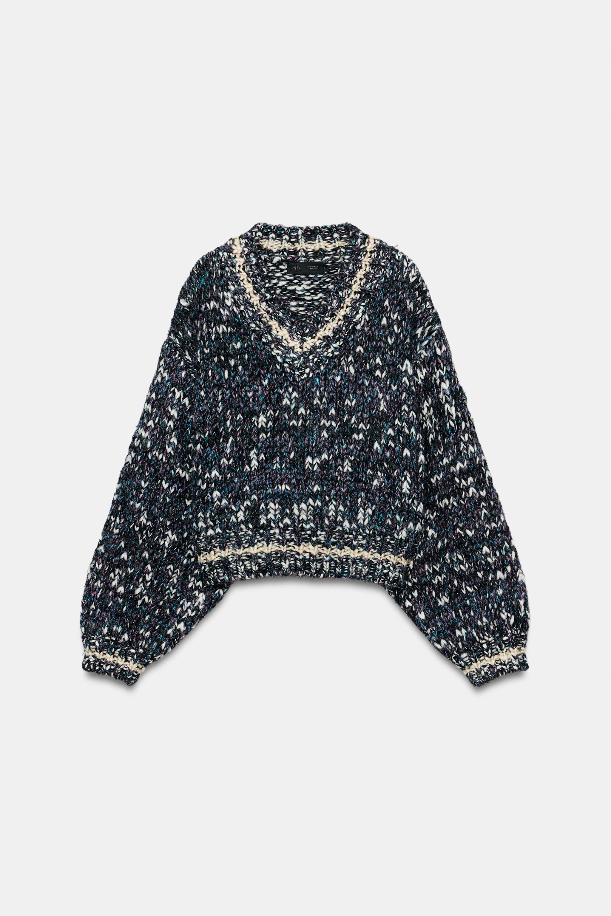 KNITTED V-NECK JUMPER - Ecru / Blue | ZARA South Africa
