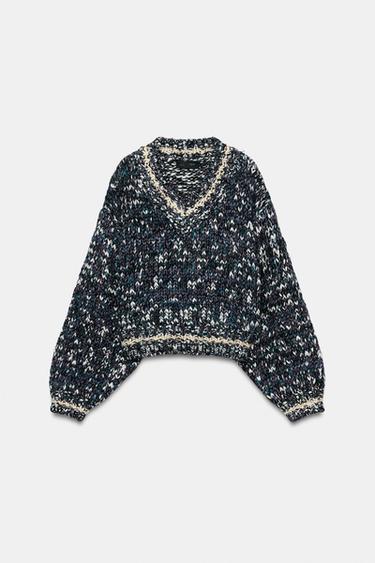 JERSEY PUNTO ESCOTE PICO - Crudo / Azul de Zara - Imagen 0
