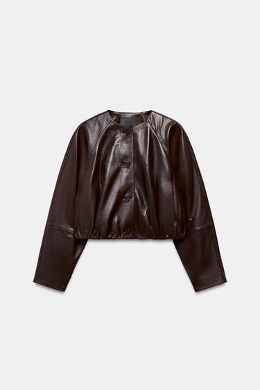 SKINDJAKKE ZW COLLECTION LIMITED EDITION - mørk bordeauxrød fra Zara