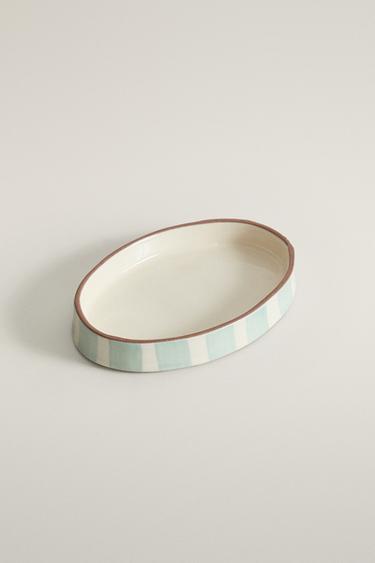 STRIPED CERAMIC BATHROOM SOAP DISH — Blue/White 2