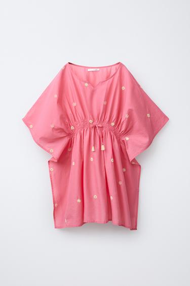 KAFTAN WITH EMBROIDERY AND MIRRORS - Fuchsia by Zara